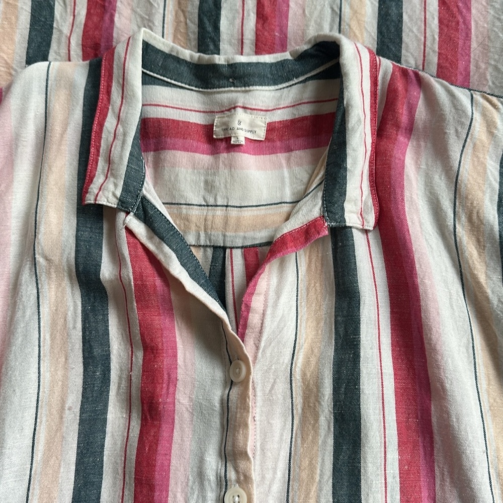 Thread and Supply linen blend Dress striped tunic Casual L - Picture 2 of 9